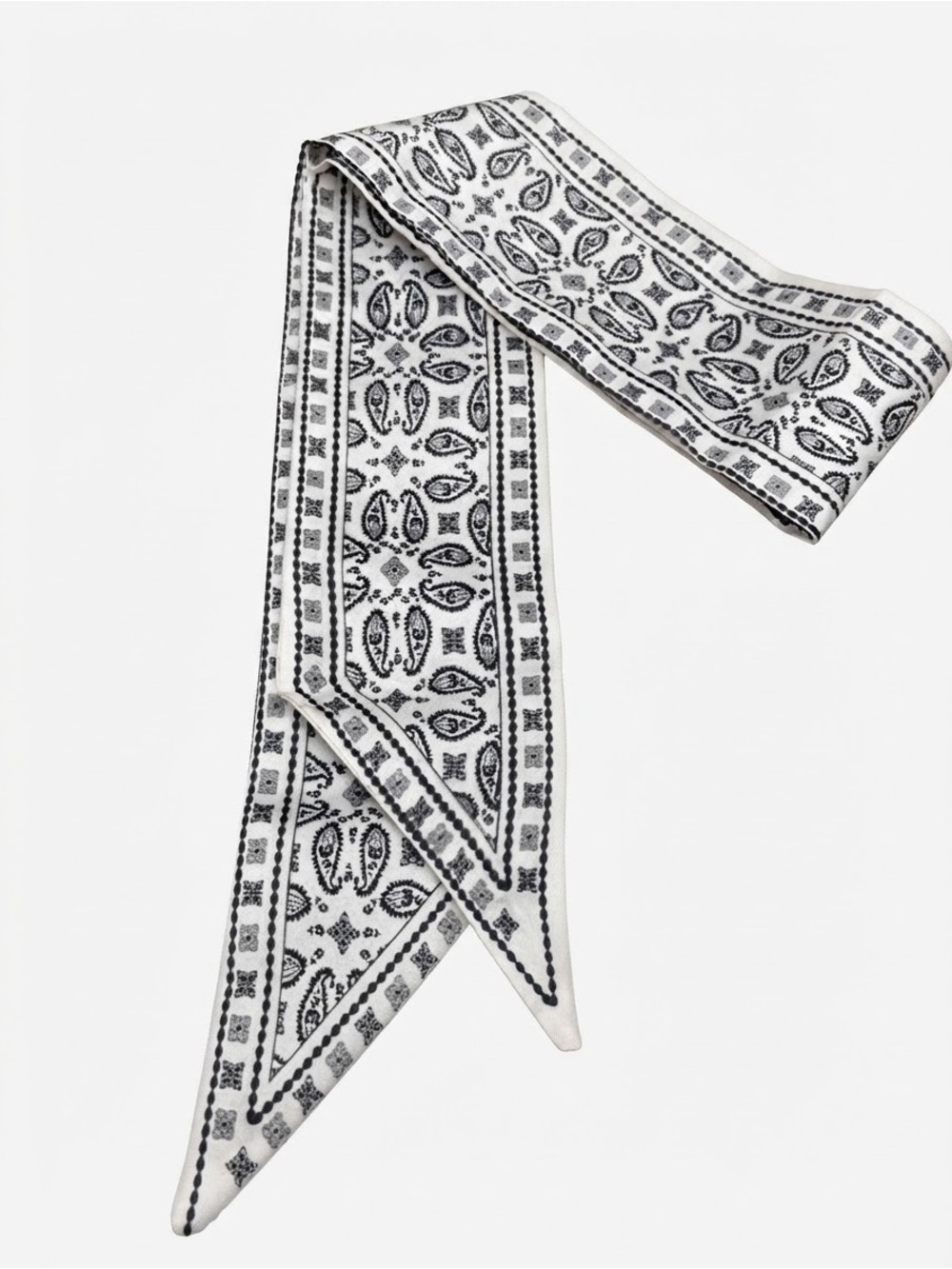 Bag Scarf - Black & White Paisely Pattern